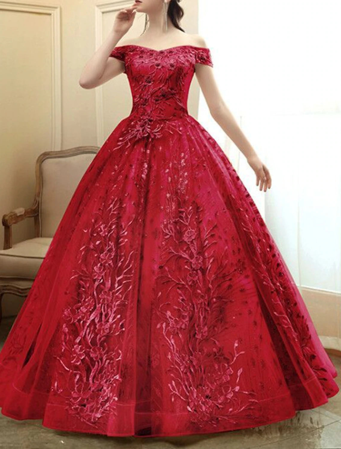 Ball Gown Quinceanera Dresses Princess Dress Performance Quinceanera Floor Length Sleeveless Off Shoulder Polyester with Crystals Appliques